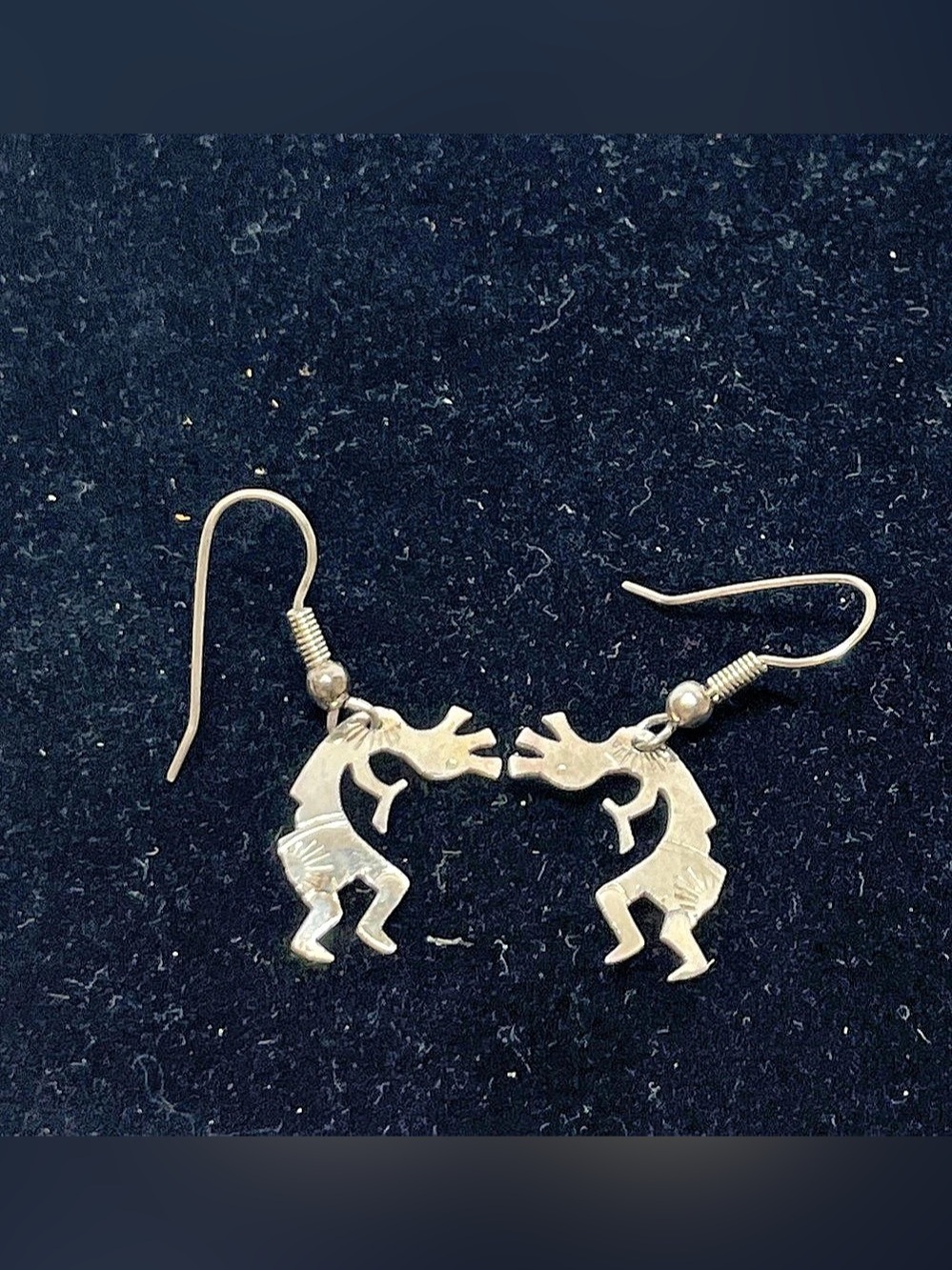 VTG Kokopelli Flute Player Sterling Silver Dangle Earrings Native American 1.37g
